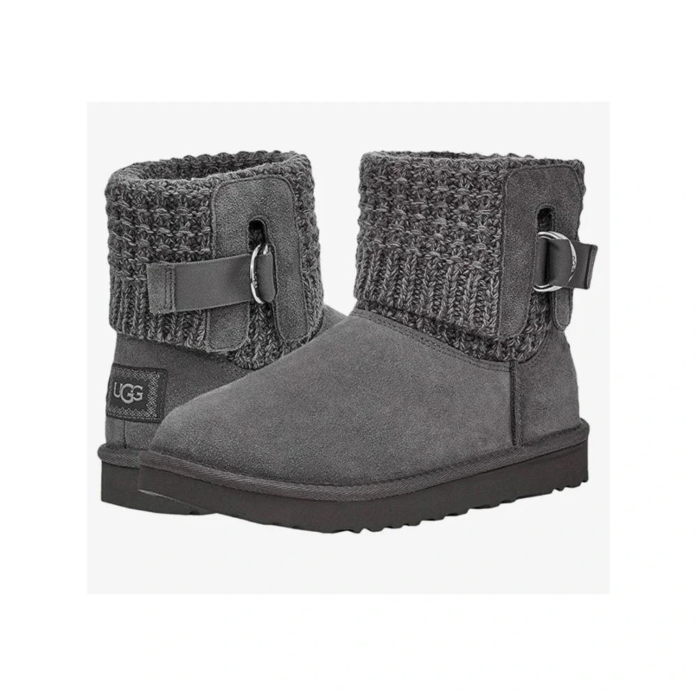 NWOB UGG Classic Solene Mini Flat Ankle Bootie Charcoal‎ Gray Knit & Suede SZ 11